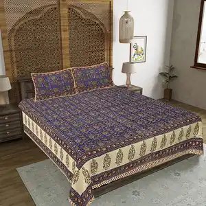 مفرش سرير هندية مطبوعة باليد من القطن مقاس كبير غطاء سرير من جابيوري مفرش سرير مصنوع يدويًا بالجملة طقم تصميم مفرش سرير غطاء سرير