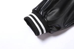 New Style Cropped Women Varsity <b>Jacket</b> Contrast Color Stand Collar <b>Long</b> <b>Leather</b> Sleeves Baseball Cropped Varsity <b>Jacket</b> - Product Image 6