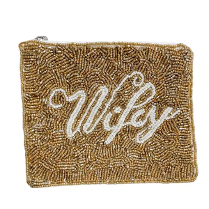 Fashionable Premium Handwork Gold & Ivory Beaded Wifey Embroidery <b>Coin</b> <b>Pouch</b> High Quality & Cute Stylish Unique Choice For Girl - Product Image 1