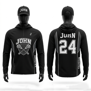 Sweat-shirt de lacrosse pour homme, 280 GSM, polyester et élasthanne premium, tissu respirant, noir et blanc contrastés sur les côtés, impression par sublimation personnalisée du logo. - Product Image 1