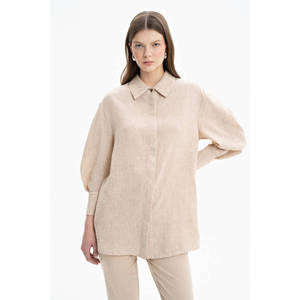 Blusa Casual de Lino y Algodón para Mujer - Corte Holgado con Detalle de Botones y Largo Corto - Product Image 5