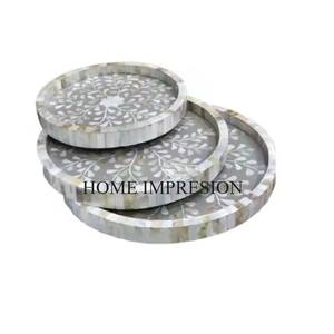 Round Shape Handmade Platter <b>Wood</b> Tray <b>Set</b> Of 2 Customized Solid <b>Wood</b> Serving Tray for Home and Restaurant Usage In Low Price - Product Image 5