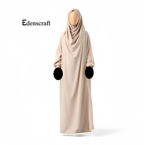 Abaya élégante et modeste pour femmes, en polyester uni, longueur au sol, design simple, manches longues, tissu doux, prière islamique - Product Image 2