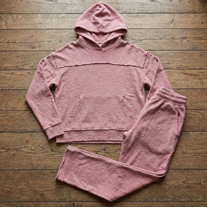 Ensemble sweat-shirt et pantalon oversize en coton texturé rose poudré vintage à bords bruts pour femmes, style bohème streetwear - Product Image 4