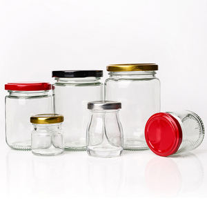 Bocaux en verre ronds à large ouverture pour confiture de fruits, sauce, caviar, huile de noix de coco, avec bouchon à visser noir ou doré disponible - Product Image 1
