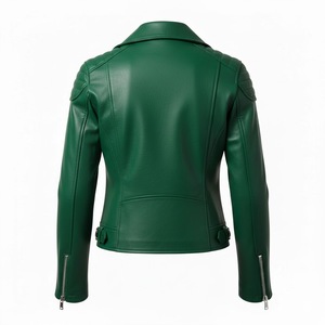 Veste de moto en cuir vert pour femme, vêtements de soirée, vente en gros personnalisée, prix d'usine, style motard authentique, manteau tendance pour femmes - Product Image 3