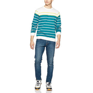 Sweat-shirt en molleton tricoté brodé à col rond pour homme, blanc, bleu sarcelle, jaune, à manches longues, coupe classique, décontracté, automne - Product Image 3