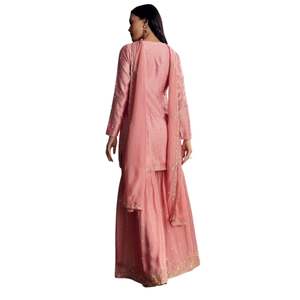 Costume Chanderi Sharara rose pastel avec Dana coupé et paillettes pour les femmes tenue de fête de mariage indienne traditionnelle - Product Image 4