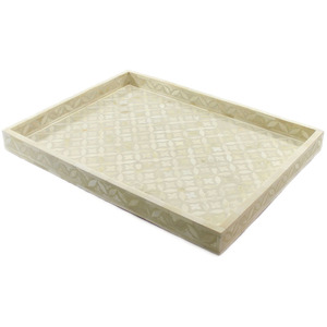 Bandeja Rectangular para Servir con Incrustaciones de Hueso |   Bandeja para Mesa de Centro Estilo Rústico |   Bandeja para Desayuno en la Encimera de la Cocina |   Bandeja Decorativa para el Hogar - Product Image 2