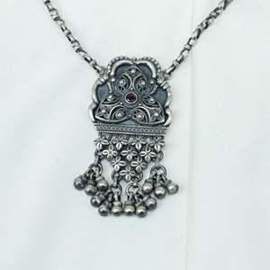 Tridha Gold-Plated Tribal Statement Filigree Work and <b>Ruby</b> <b>Necklace</b> with Earrings for Parties and Bridal or Fine Jewelry Sets - Product Image 5