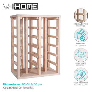 WELL HOME Portabottiglie in Legno di Pino a 24 Scomparti con Ripiani Non Verniciati - Product Image 2