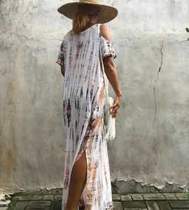 Kaftán hecho a mano Tie-Dye para mujer Summer Resort Wear Manga larga Hasta el suelo Tejido Floral Cintura Sostenible-Regalo perfecto - Product Image 6