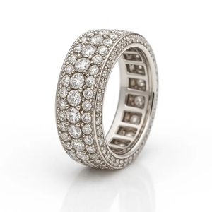 Luxury Eternity Band Ring With Triple <b>Row</b> Round Brilliant Moissanite Diamonds Pave Setting Women Wedding Statement Band - Product Image 1