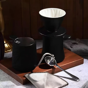 블랙 본 차이나 친환경 푸어 오버 커피 드리퍼 세트 (세라믹 커피 드리퍼 및 스테인리스 스틸 필터 포함, 가정용) - Product Image 4