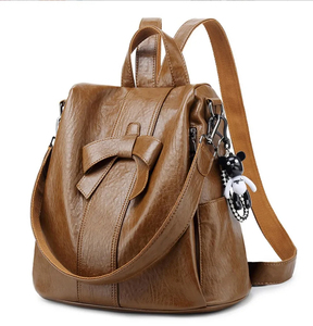 Genuine Leather Women <b>Backpack</b> With Bow Design Detachable Shoulder <b>Straps</b> Softback Multi Function Daily Use - Product Image 4