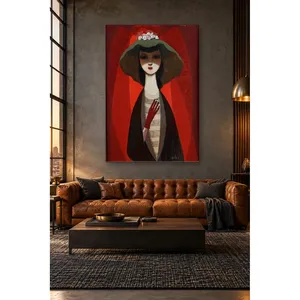 Fida Pelle berg Femme en chapeau sur fond rouge Impression sur toile - Product Image 4