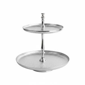 Support à gâteau en métal à 2 niveaux, qualité supérieure, blanc, finition martelée, écologique, fait main, pour mariages - Product Image 5