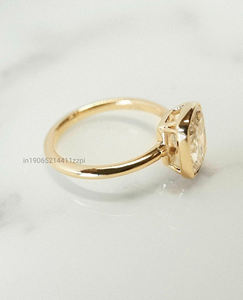 Minimalist <b>Cushion</b> Cut Moissanite Engagement <b>Ring</b> for Women in Solid 18K Gold Bezel Setting Modern Sleek Solitaire <b>Ring</b> - Product Image 2