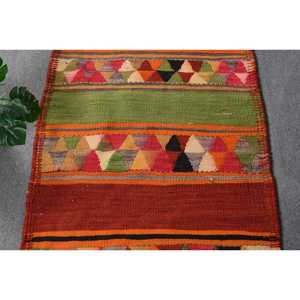 Vintage Turkish Rug, 2.7x9.5 ft <b>Runner</b> Rug, Orange <b>Green</b> Floral Wool Rug - Product Image 5