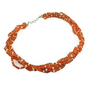 Collar de cuentas de cornalina naranja con detalles de perlas sintéticas, collar clásico para mujer para uso diario - Product Image 1