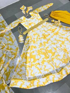 Style indien traditionnel Anarkali robe longue Georgette impression numérique travail Designer Dupatta à manches longues femmes costume naturel - Product Image 3