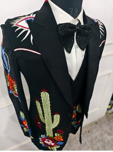 Costume de cowboy brodé noir et vert pour homme, tenue de rodéo de cactus, tenue de mariage de mariachi vintage, 3 pièces - Product Image 5
