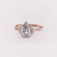 Bague de fiançailles et de mariage en diamant de laboratoire taille poire certifié IGI avec pierres latérales en grappe en or rose/blanc et jaune 14 carats