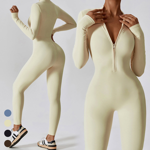 Mono de una pieza de manga larga con media cremallera transpirable de secado rápido y logotipo personalizado al por mayor, monos de entrenamiento, monos, monos - Product Image 5