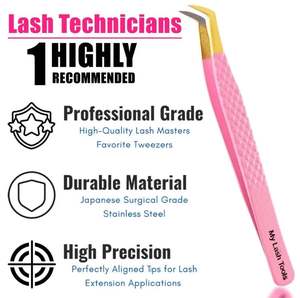 Pinces à épiler professionnelles en acier inoxydable de qualité supérieure, en forme de L, 3D, avec pointe en fibre pour extensions de cils, logo personnalisé - Product Image 6