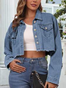 Veste en jean pour femme, style 2025, manches longues, coupe courte, vêtements pour femmes, quantité en gros, vestes en jean, service OEM - Product Image 2