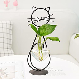 Florero de Tubo de Ensayo de Hierro y Vidrio con Forma de Gato, Acabado Negro, para Decoración del Hogar, Bodas, Sala de Estar, Mesa, Porta Flores - Product Image 1