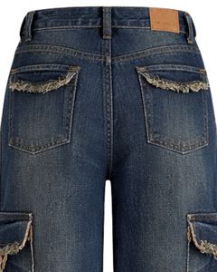 Jeans cargo à jambes larges bleus personnalisés pour femmes, pantalon en denim taille haute avec poches déchirées, streetwear, fabricant de mode - Product Image 6