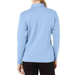 Polo à manches longues bleu clair pour femme 2026, couleur unie, décontracté, 100 % polyester, respirant, coupe classique - Product Image 2