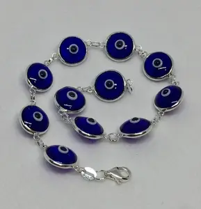Gelang mata jahat kaca biru perak Sterling 925, perhiasan batu permata | Pembuatan untuk pesanan khusus