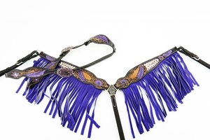 Ensemble d'équipement équestre en cuir fait main de haute qualité, très vendu, avec tête de bride et harnais sculptés avec franges au meilleur prix - Product Image 3