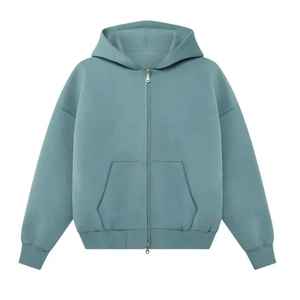 Sweat-shirt zippé 100% coton personnalisable pour hommes Sweat à capuche zippé surdimensionné à épaules tombantes Crop Boxy Fit Heavyweight Zipper up Hoodie - Product Image 5