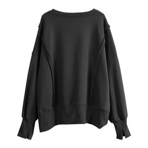 Drop Shoulder Womens Oversized Crewneck Sweatshirt Solid Color Side Slit Long Sleeve Pullover Slouchy Fit Tops pour les femmes - Product Image 4