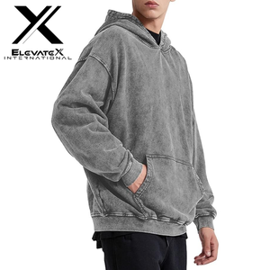 เสื้อฮู้ดผ้าฝ้ายพิมพ์ลาย Dtg สำหรับผู้ชายผ้าฟลีซซักลายกรดสไตล์วินเทจ - Product Image 1