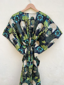 100% algodón tradicional Pavo Real bloque estampado Kaftan para mujeres niñas transpirable indio Maxi vestido para otoño Casual Animal vestido - Product Image 3