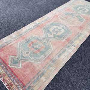 0.3x11.7 ft Vintage <b>Runner</b> Rug, Turkish <b>Red</b> Moroccan Rug - Product Image 2