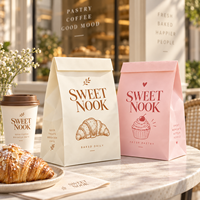 Sacs en papier kraft SOS marron et blanc avec logo personnalisé, emballage à emporter pour restaurant, livraison de nourriture et de pain