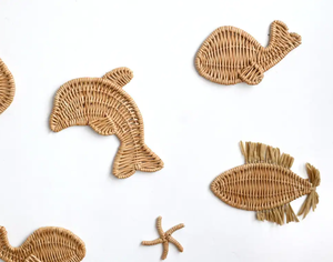Ensemble de décorations murales en bambou faites à la main sur le thème des animaux marins, décoration intérieure naturelle de style nautique - Product Image 4