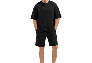 Vente en gros de 2 pièces 100% coton pour hommes été décontracté Streetwear ensembles courts soutien respirant ensembles de t-shirts pour hommes 2026 - Product Image 5