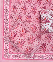 Rose bonbon Floral Queen Size indien doux coton literie 100% coton main bloc impression drap de lit réversible taies d'oreiller-3 pièces