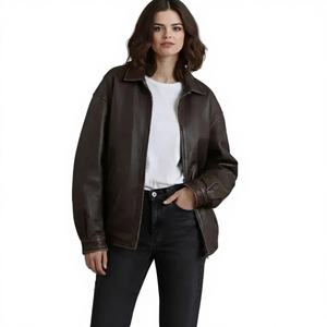 Chaqueta Bomber de Cuero Vacuno Marrón Extra Grande Hecha a Mano para Mujer - Cuero de Grano Completo, Impermeable y Resistente al Viento, de Secado Rápido y Corte Corto - Product Image 1