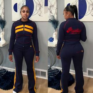 Conjunto de chándal de 2 piezas de punto Waffle para mujer, chaqueta con capucha personalizada con pantalones acampanados y cremallera, conjunto de chándal de punto Waffle informal para mujer - Product Image 1