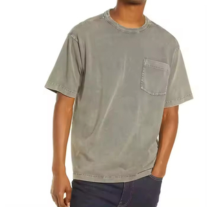 เสื้อยืดผู้ชายแบบใหม่ขายส่ง ล้างสีแบบ Acid Wash ผ้าฝ้าย 100% เนื้อหนา คอกลม สีพื้น ทรงปกติ - Product Image 2
