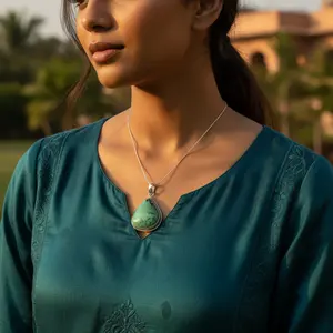 จี้เงินแท้ 925 ทำมือ ประดับเทอร์ควอยซ์ สำหรับผู้หญิง เครื่องประดับอัญมณ์ทางศาสนา ประดับเพชร คริสตัล มุก ลายตะขอเก๋ไก๋ - Product Image 3