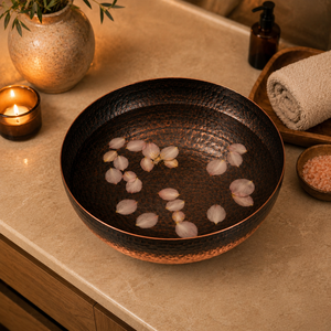 Bassin de spa pour les pieds en cuivre martelé, rond, artisanal marocain, bol de pédicure, baignoire de luxe pour les pieds - Product Image 4