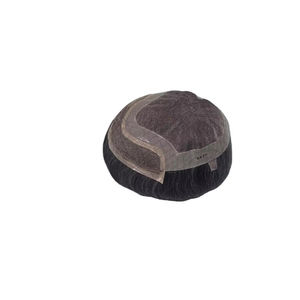 Perruque en cheveux humains à dentelle frontale mono, cheveux chinois vierges Remy, patchs de cheveux, lisses crépus, vague profonde, 1b+gris - Product Image 2